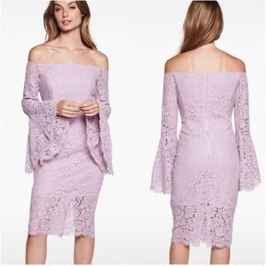 Bardot Solange Lace Midi Dress Purple Lilac 3/4 Bell Sleeves NWT